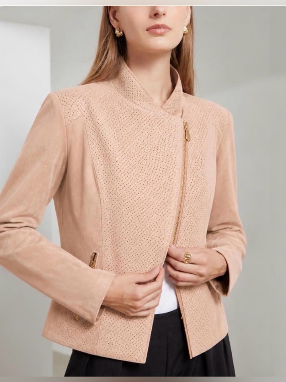 Queen Collection Salmon color Suede Zip Up Lined Jacket Sz M